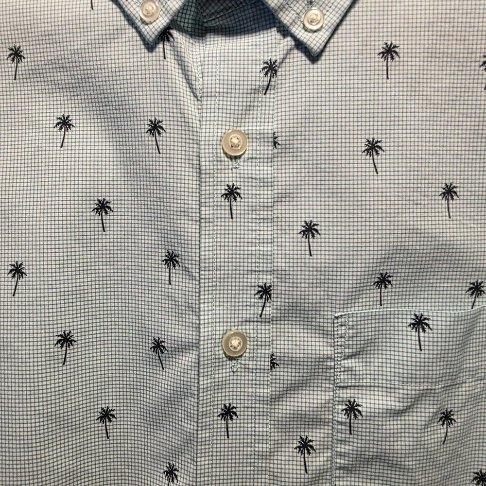 Pineapple Tree Shirt Mens Medium Blue Banana Republic Untucked Tech Stretch Slim